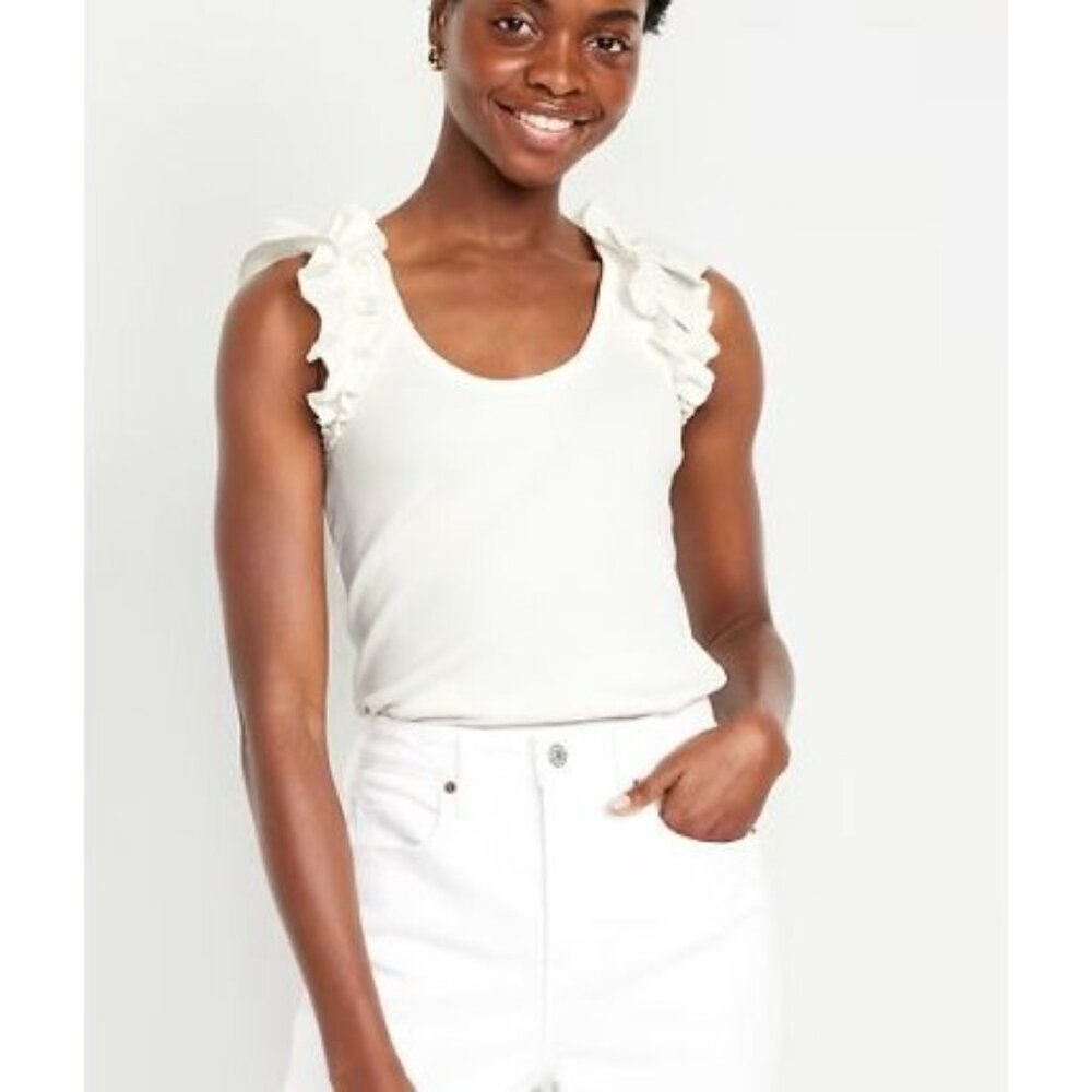 OLD NAVY ruffle mixed fabric tank in ivory size XXL